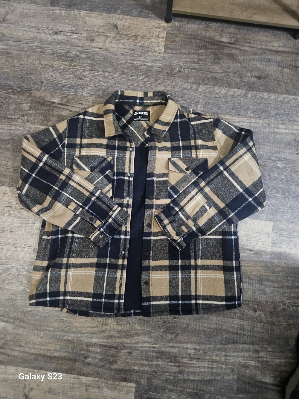 Dakine Navy and Tan Plaid Flannel Shacket